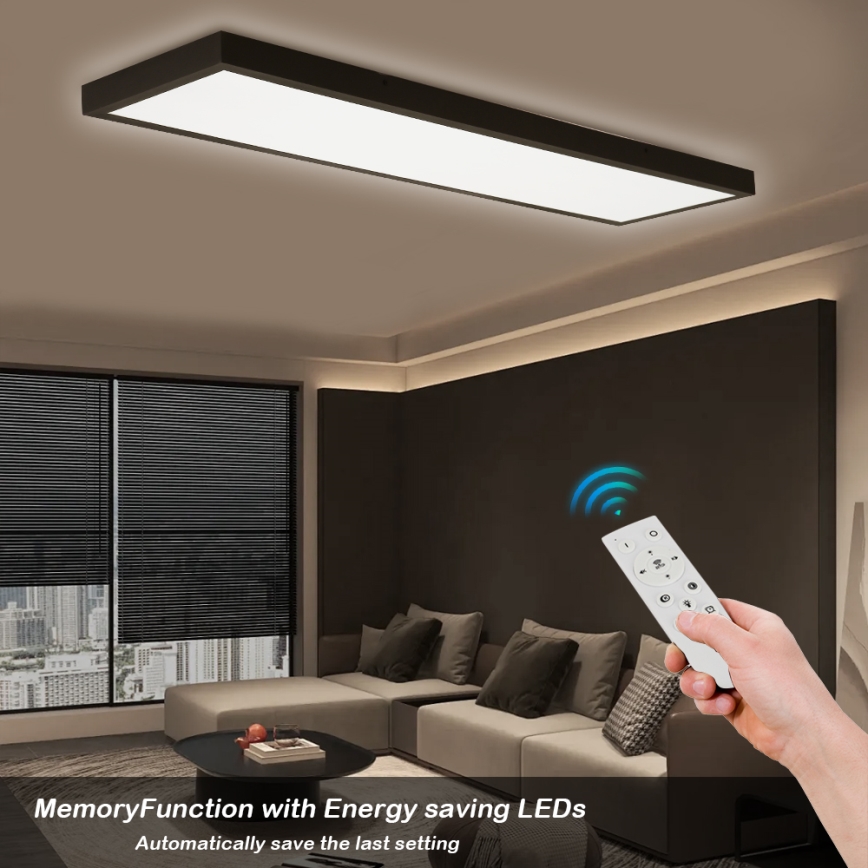 Brilagi - LED Prigušiva stropna svjetiljka za kupaonicu FRAME SMART LED/50W/230V 30x120 cm 3000-6000K IP44 crna + daljinski upravljač