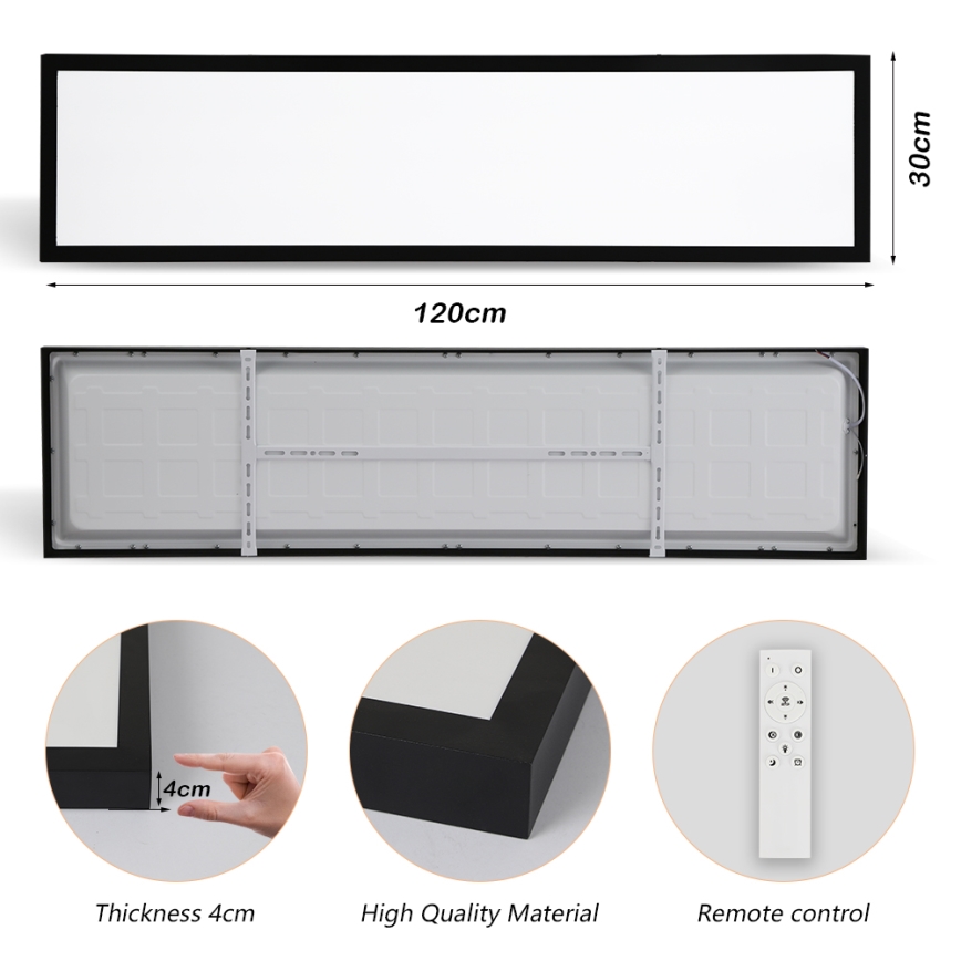 Brilagi - LED Prigušiva stropna svjetiljka za kupaonicu FRAME SMART LED/50W/230V 30x120 cm 3000-6000K IP44 crna + daljinski upravljač