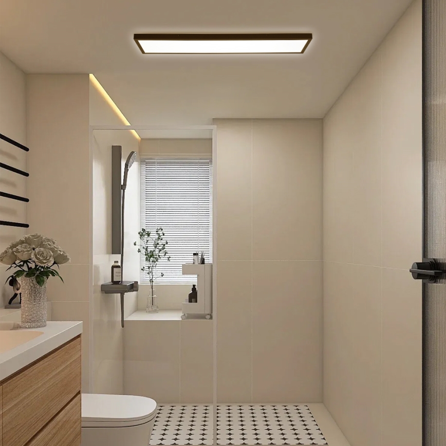 Brilagi - LED Prigušiva stropna svjetiljka za kupaonicu FRAME SMART LED/50W/230V 30x120 cm 3000-6000K IP44 crna + daljinski upravljač