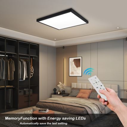 Brilagi - LED Prigušiva stropna svjetiljka za kupaonicu FRAME SMART LED/50W/230V 60x60 cm 3000-6000K IP44 crna + daljinski upravljač