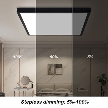 Brilagi - LED Prigušiva stropna svjetiljka za kupaonicu FRAME SMART LED/50W/230V 60x60 cm 3000-6000K IP44 crna + daljinski upravljač