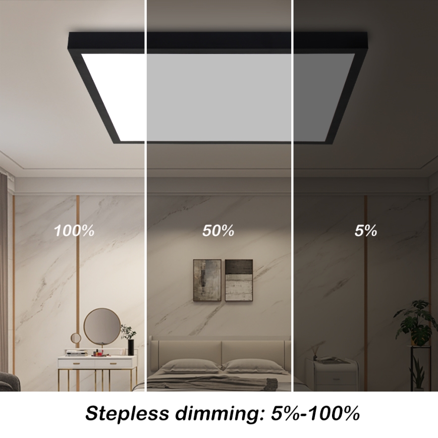 Brilagi - LED Prigušiva stropna svjetiljka za kupaonicu FRAME SMART LED/50W/230V 60x60 cm 3000-6000K IP44 crna + daljinski upravljač