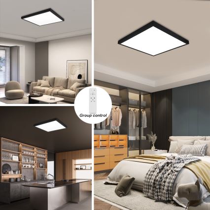 Brilagi - LED Prigušiva stropna svjetiljka za kupaonicu FRAME SMART LED/50W/230V 60x60 cm 3000-6000K IP44 crna + daljinski upravljač