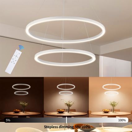 Brilagi - LED luster na sajli PORTOFINO s mogućnošću prigušivanja LED/98W/230V 3000-6000K Ø 80 cm bijela + daljinski upravljač