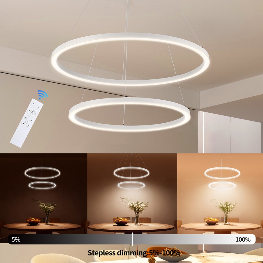Brilagi - LED luster na sajli PORTOFINO s mogućnošću prigušivanja LED/98W/230V 3000-6000K Ø 80 cm bijela + daljinski upravljač