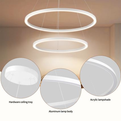 Brilagi - LED luster na sajli PORTOFINO s mogućnošću prigušivanja LED/98W/230V 3000-6000K Ø 80 cm bijela + daljinski upravljač