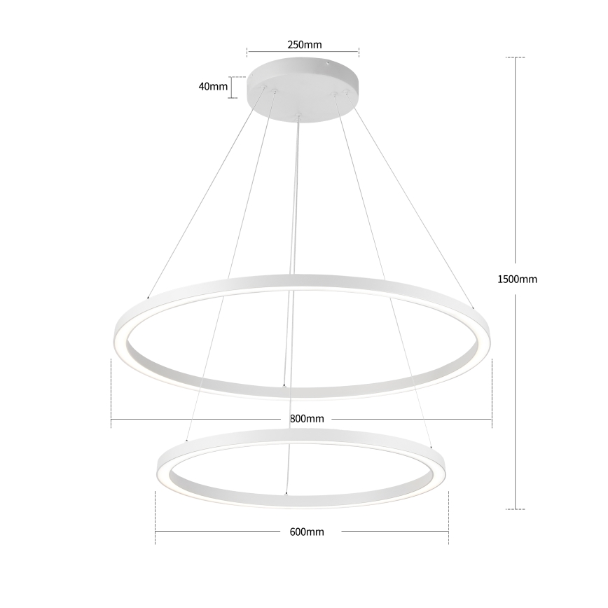 Brilagi - LED luster na sajli PORTOFINO s mogućnošću prigušivanja LED/98W/230V 3000-6000K Ø 80 cm bijela + daljinski upravljač