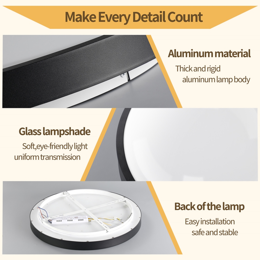 Brilagi - LED stropno svjetlo s prigušivanjem GLASS POOL DOUBLE LED/60W/230V 3000-6000K 50 cm crne boje + daljinski upravljač