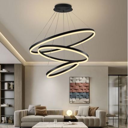 Brilagi - LED Prigušivi luster na sajli CIRCLE LED/125W/230V 3000-6500K crna + daljinski upravljač