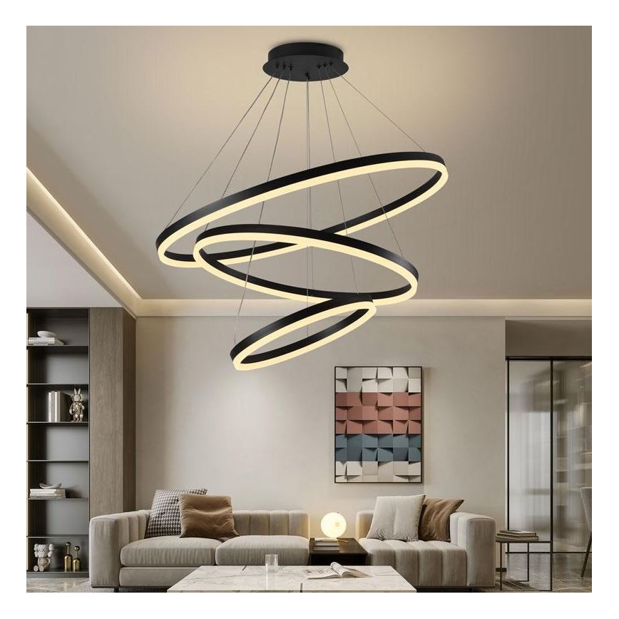 Brilagi - LED Prigušivi luster na sajli CIRCLE LED/125W/230V 3000-6500K crna + daljinski upravljač