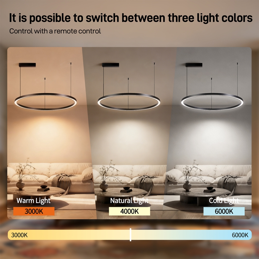 Brilagi - LED viseći luster na sajli PORTOFINO sa mogućnošću prigušivanja LED/60W/230V 3000-6000K Ø 80 cm crna + daljinski upravljač