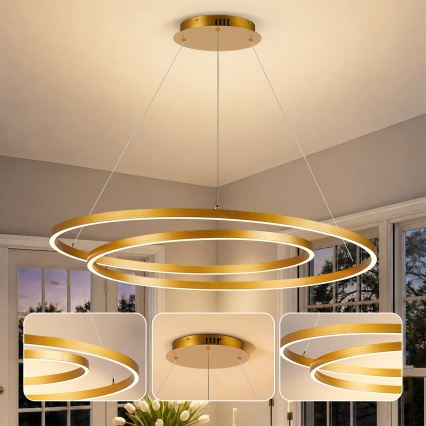BRILAGI - Prigušivi LED luster na sajli TWISTER LED/105W/230V 3000–6000K promjer 100 cm zlatna + daljinski upravljač