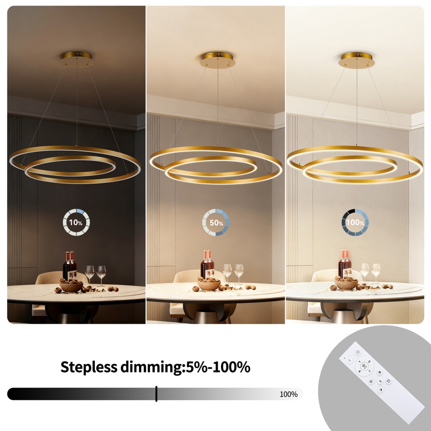 BRILAGI - Prigušivi LED luster na sajli TWISTER LED/105W/230V 3000–6000K promjer 100 cm zlatna + daljinski upravljač