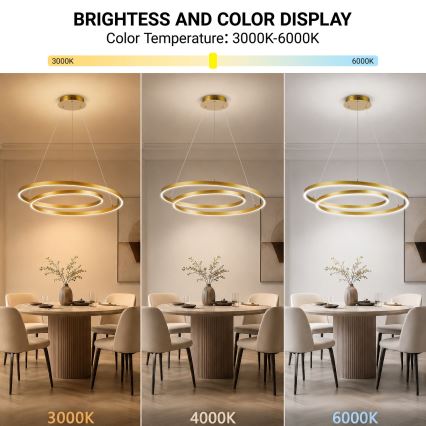 Brilagi - LED prigušivi luster na sajli TWISTER LED/75W/230V 3000-6000K promjer 70 cm zlatna + daljinski upravljač