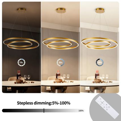 Brilagi - LED prigušivi luster na sajli TWISTER LED/75W/230V 3000-6000K promjer 70 cm zlatna + daljinski upravljač