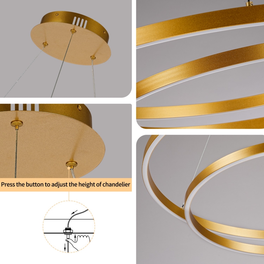 Brilagi - LED prigušivi luster na sajli TWISTER LED/75W/230V 3000-6000K promjer 70 cm zlatna + daljinski upravljač