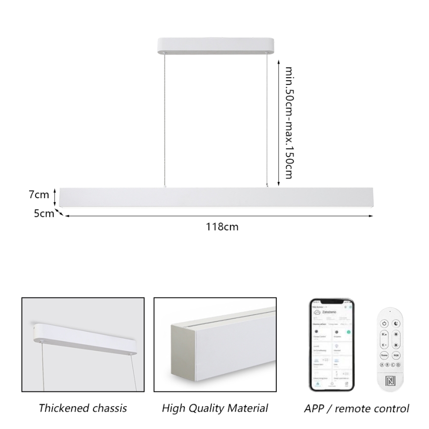 Brilagi - LED Prigušivi luster na sajli SLEEKLINE SMART LED/40W/230V 3000-6000K Wi-Fi Tuya bijela + daljinski upravljač