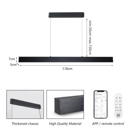 Brilagi - LED Prigušivi luster na sajli SLEEKLINE SMART LED/40W/230V 3000-6000K Wi-Fi Tuya crna + daljinski upravljač
