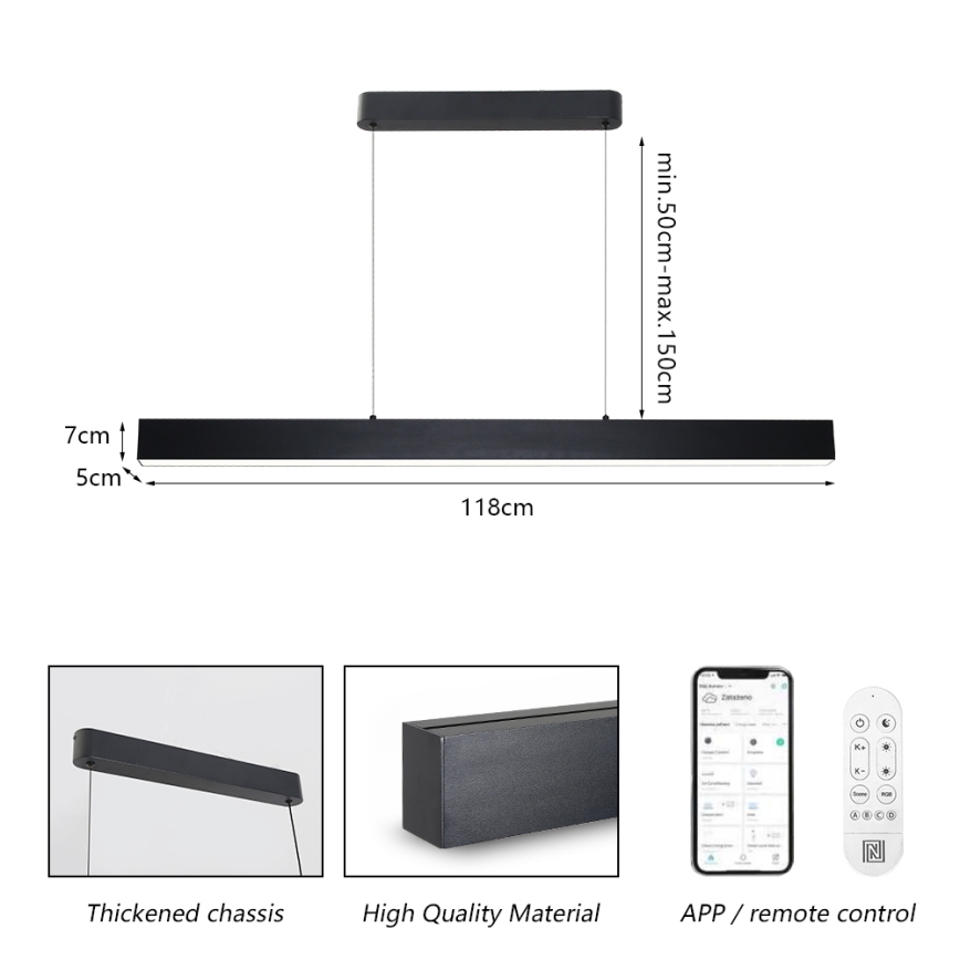 Brilagi - LED Prigušivi luster na sajli SLEEKLINE SMART LED/40W/230V 3000-6000K Wi-Fi Tuya crna + daljinski upravljač