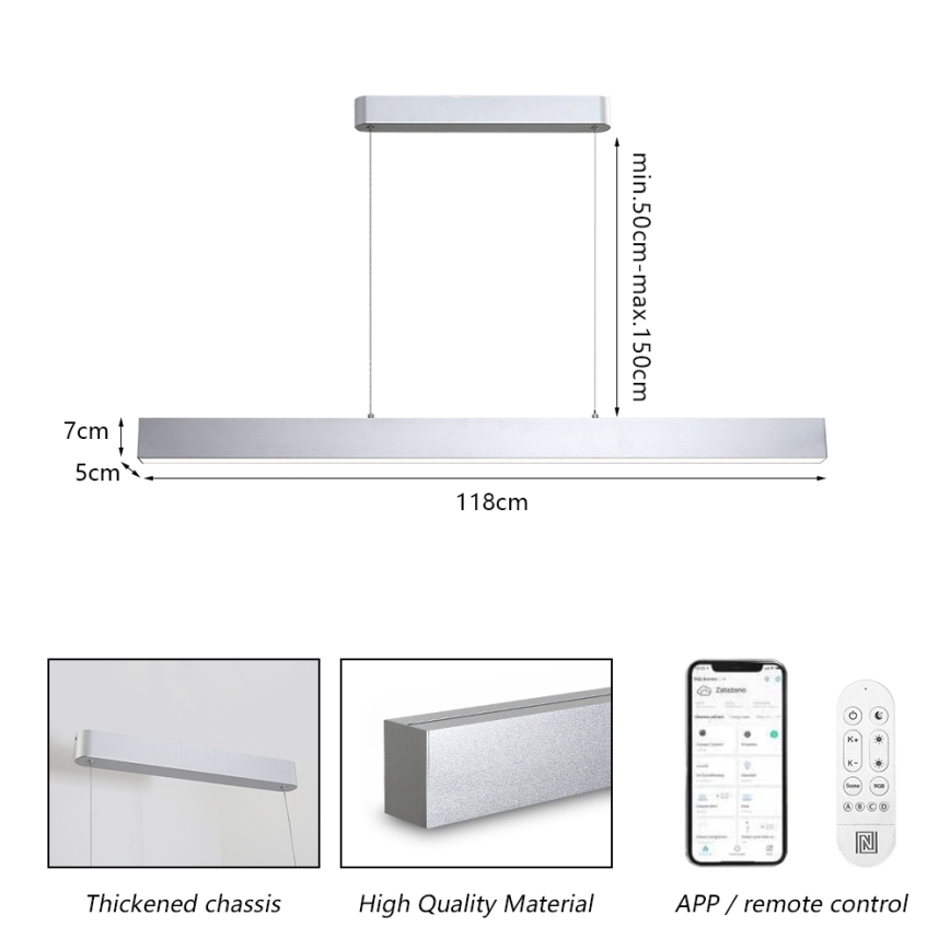 Brilagi - LED Prigušivi luster na sajli SLEEKLINE SMART LED/40W/230V 3000-6000K Wi-Fi Tuya srebrna + daljinski upravljač