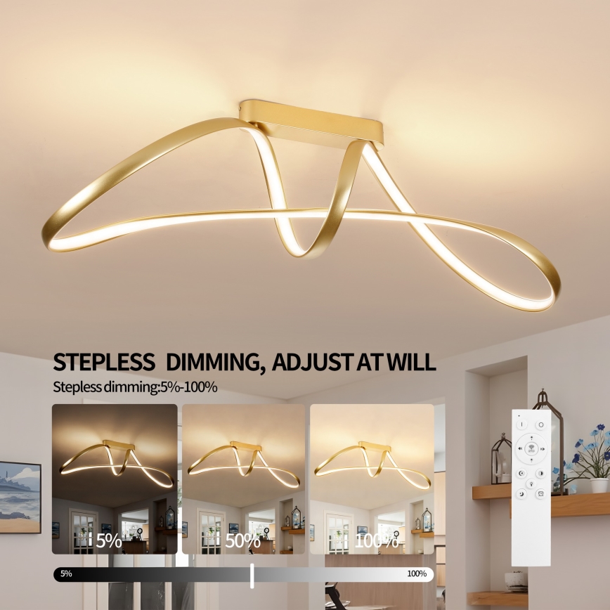 Brilagi - LED stropni luster TWISTER LED/60W/230V 3000-6000K zlatni, s mogućnošću prigušivanja + daljinski upravljač
