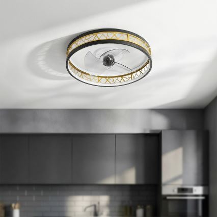 Brilagi - LED prigušivi stropni ventilator LED/34W/230V 3000-6500K, promjer 50 cm, crna/zlatna + daljinski upravljač