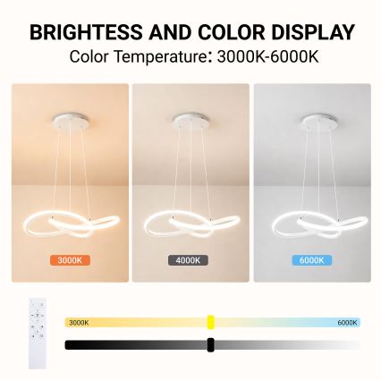Brilagi - LED prigušivi luster na sajli INFINITY LED/55W/230V 3000-6000K 50x50 cm bijela + daljinski upravljač