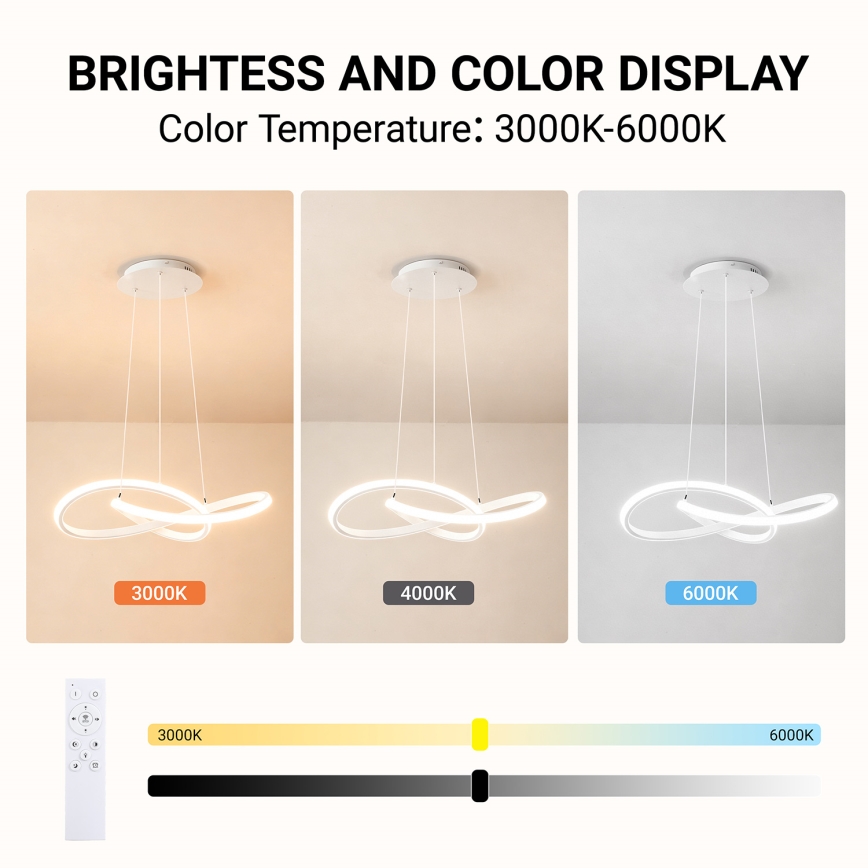 Brilagi - LED prigušivi luster na sajli INFINITY LED/55W/230V 3000-6000K 50x50 cm bijela + daljinski upravljač