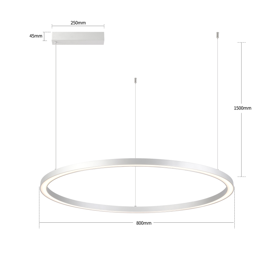 Brilagi - LED luster s mogućnošću dimanja na sajli PORTOFINO LED/60W/230V 3000–6000 K promjer 80 cm srebrna + daljinski upravljač