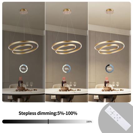 Brilagi - LED prigušivi luster na sajli TWISTER LED/48W/230V 3000-6000K Ø 50 cm zlatna + daljinski upravljač