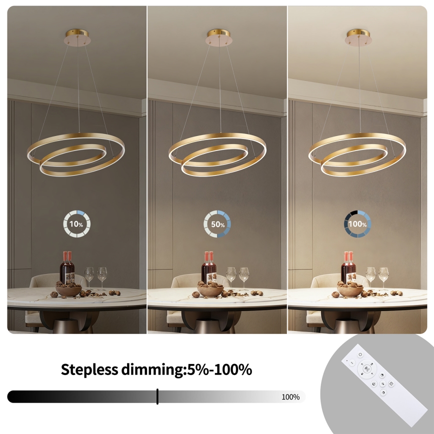 Brilagi - LED prigušivi luster na sajli TWISTER LED/48W/230V 3000-6000K Ø 50 cm zlatna + daljinski upravljač
