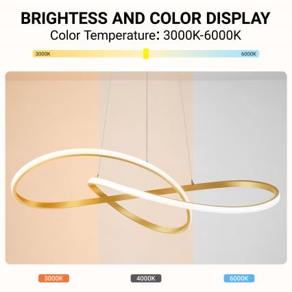 Brilagi - Prigušivi LED luster na sajli INFINITY LED/80W/230V 3000-6000K 80x80 cm zlatna + daljinski upravljač