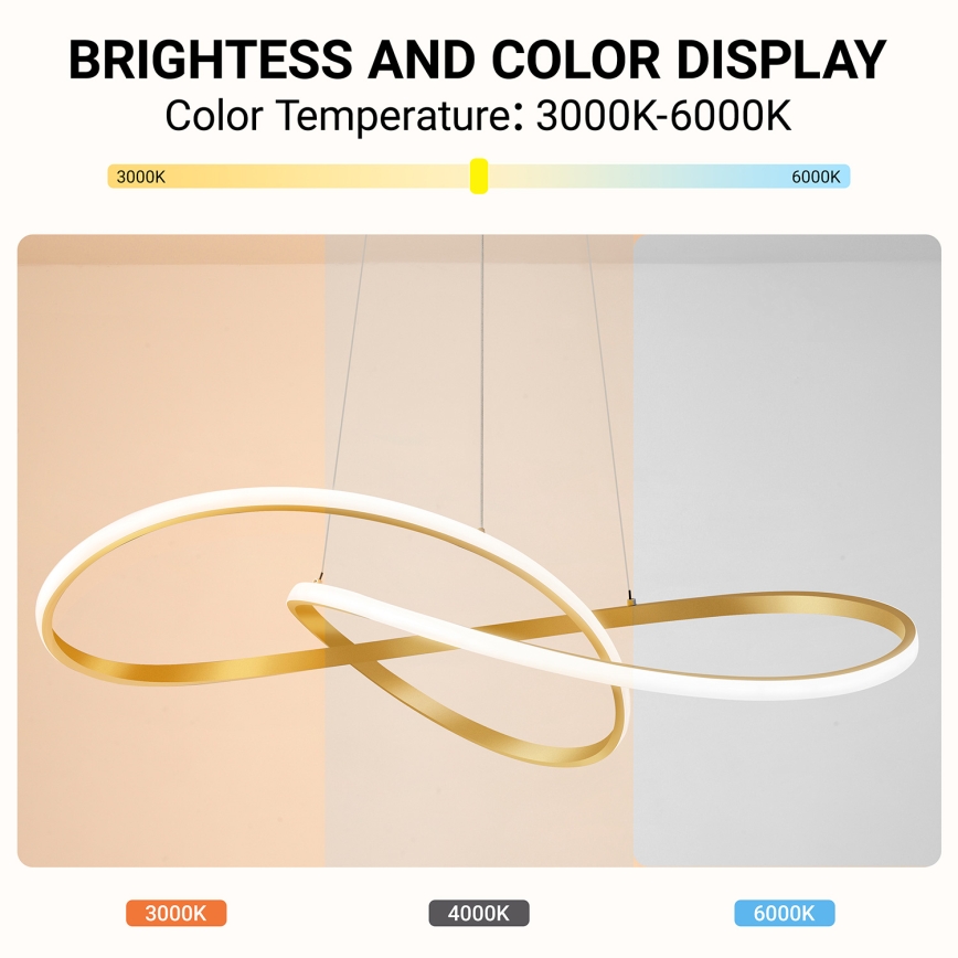 Brilagi - Prigušivi LED luster na sajli INFINITY LED/80W/230V 3000-6000K 80x80 cm zlatna + daljinski upravljač