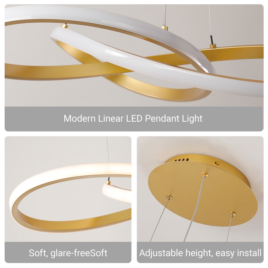 Brilagi - Prigušivi LED luster na sajli INFINITY LED/80W/230V 3000-6000K 80x80 cm zlatna + daljinski upravljač