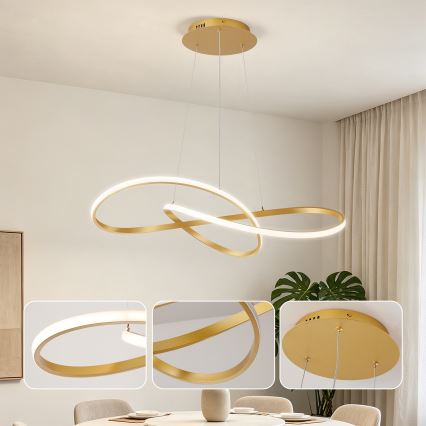 Brilagi - Prigušivi LED luster na sajli INFINITY LED/80W/230V 3000-6000K 80x80 cm zlatna + daljinski upravljač