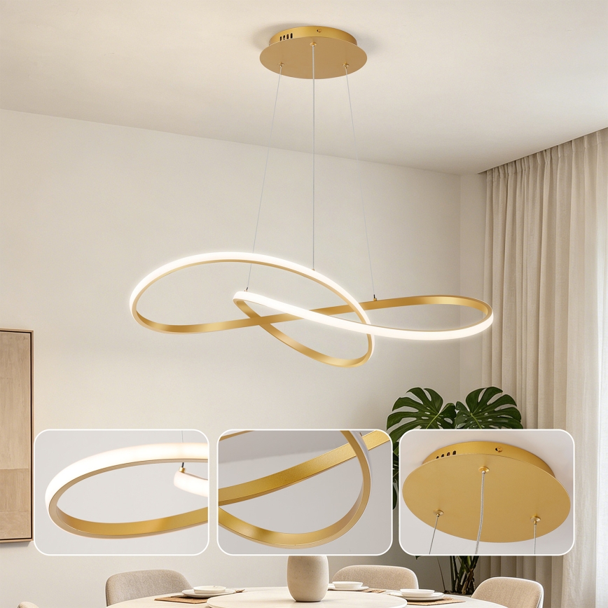 Brilagi - Prigušivi LED luster na sajli INFINITY LED/80W/230V 3000-6000K 80x80 cm zlatna + daljinski upravljač