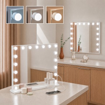 BRILAGI - LED prigušivo ogledalo za šminkanje HOLLYWOOD LED/15W/230V CCT + 2x USB 60x50 cm bijela