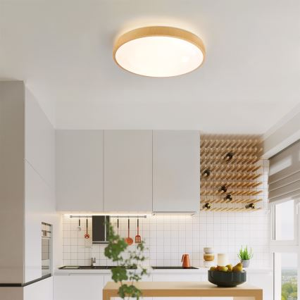 Brilagi - Prigušivo LED stropno svjetlo GLASS POOL DOUBLE LED/48W/230V 3000-6000K 40 cm dekor drva + daljinsko upravljanje