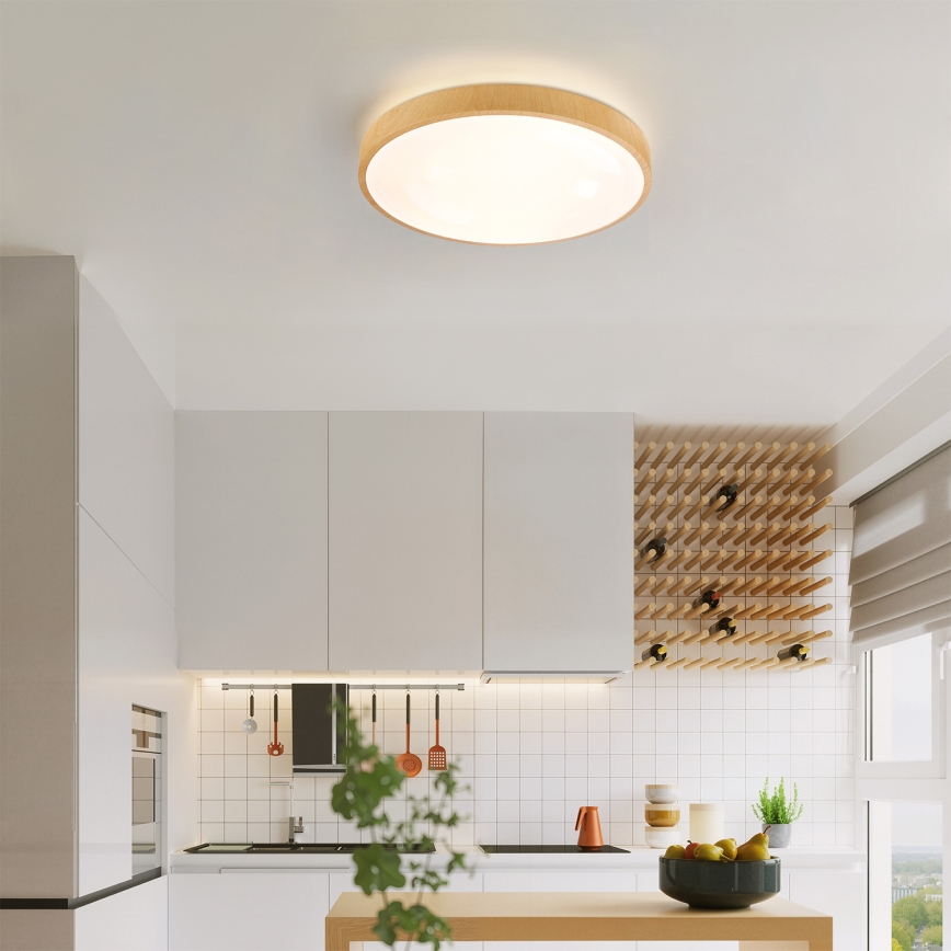 Brilagi - Prigušivo LED stropno svjetlo GLASS POOL DOUBLE LED/48W/230V 3000-6000K 40 cm dekor drva + daljinsko upravljanje