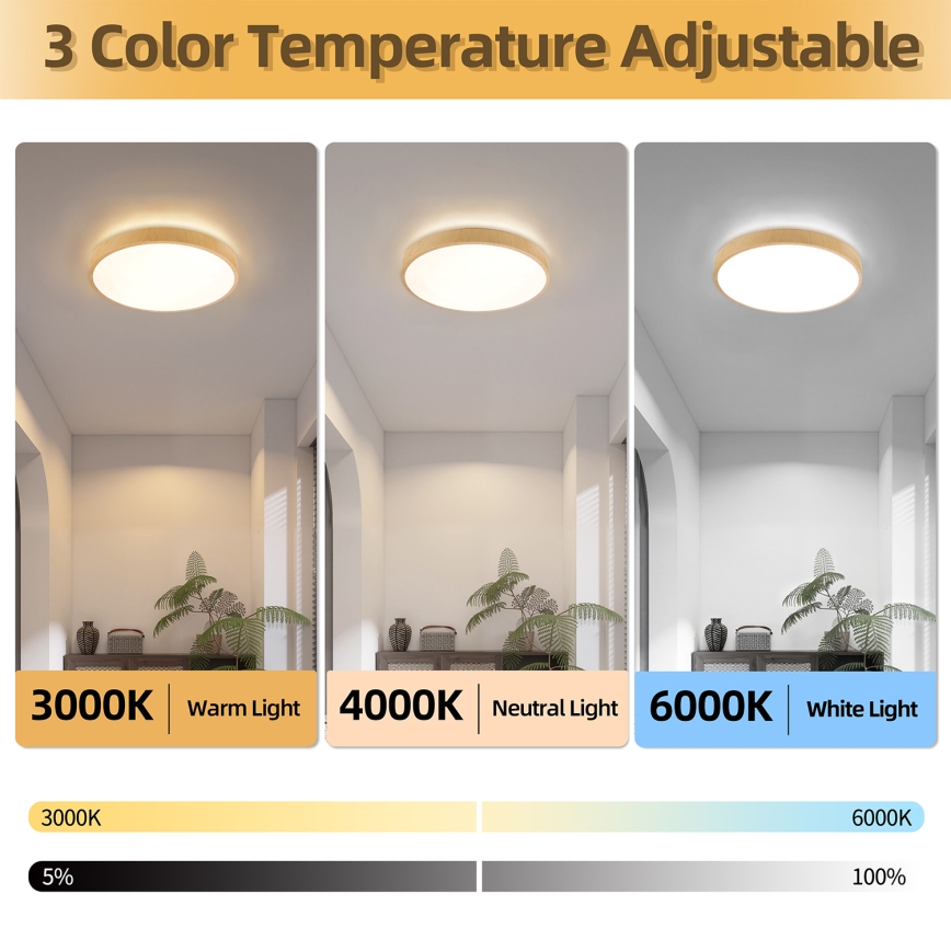 Brilagi - Prigušivo LED stropno svjetlo GLASS POOL DOUBLE LED/48W/230V 3000-6000K 40 cm dekor drva + daljinsko upravljanje