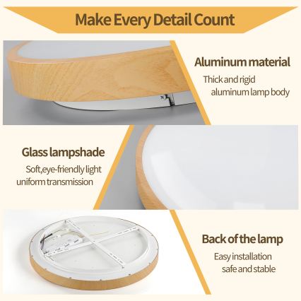 Brilagi - Prigušivo LED stropno svjetlo GLASS POOL DOUBLE LED/48W/230V 3000-6000K 40 cm dekor drva + daljinsko upravljanje