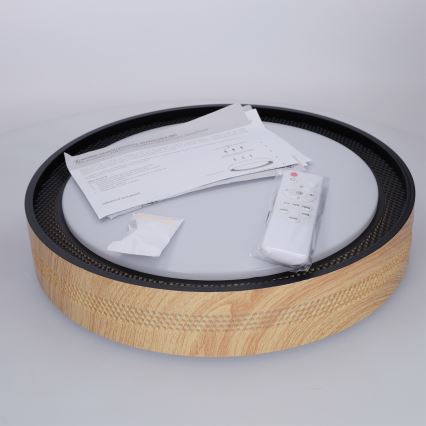 Brilagi - LED prigušivo stropno svjetlo COCI LED/48W/230V 3000-6500K Ø 39 cm drveni dekor/crna + daljinski upravljač