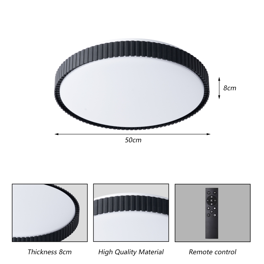 Brilagi - LED stropno svjetlo CORVO, s mogućnošću prigušivanja, LED/72W/230V, 3000-6000K, crno, Ø 50 cm + daljinski upravljač