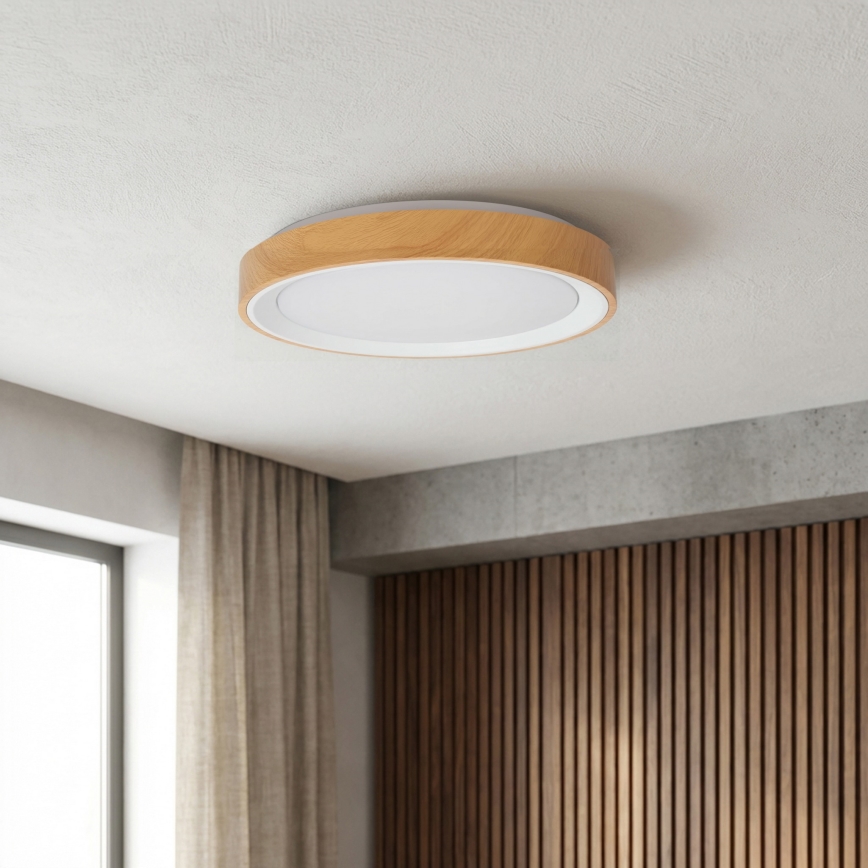 Brilagi - Prigušivo LED stropno svjetlo FLOCO LED 48 W / 230 V, promjer 40 cm, drveni dekor/bijelo + daljinski upravljač