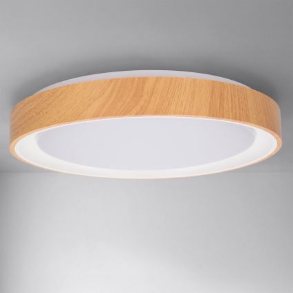 Brilagi - Prigušivo LED stropno svjetlo FLOCO LED 48 W / 230 V, promjer 40 cm, drveni dekor/bijelo + daljinski upravljač