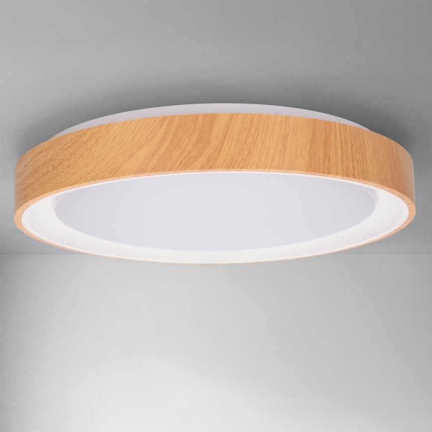 Brilagi - Prigušivo LED stropno svjetlo FLOCO LED 48 W / 230 V, promjer 40 cm, drveni dekor/bijelo + daljinski upravljač