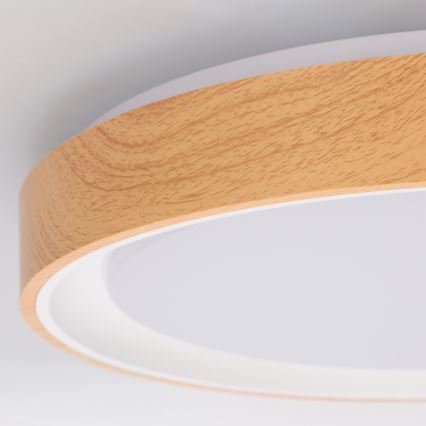 Brilagi - Prigušivo LED stropno svjetlo FLOCO LED 48 W / 230 V, promjer 40 cm, drveni dekor/bijelo + daljinski upravljač