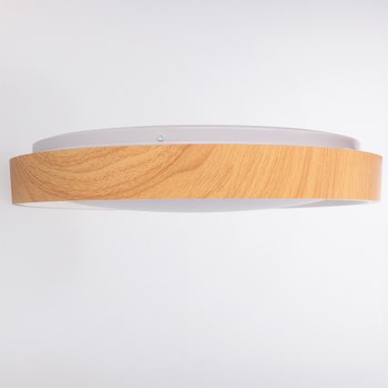 Brilagi - Prigušivo LED stropno svjetlo FLOCO LED 48 W / 230 V, promjer 40 cm, drveni dekor/bijelo + daljinski upravljač
