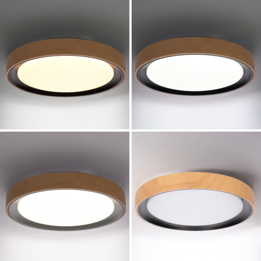Brilagi - LED prigušiva stropna svjetiljka FLOCO LED/48W/230V 3000-6500K Ø 40 cm drveni dekor/crna + daljinsko upravljanje