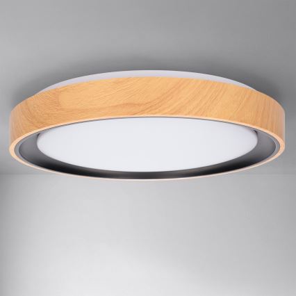 Brilagi - LED prigušiva stropna svjetiljka FLOCO LED/48W/230V 3000-6500K Ø 40 cm drveni dekor/crna + daljinsko upravljanje